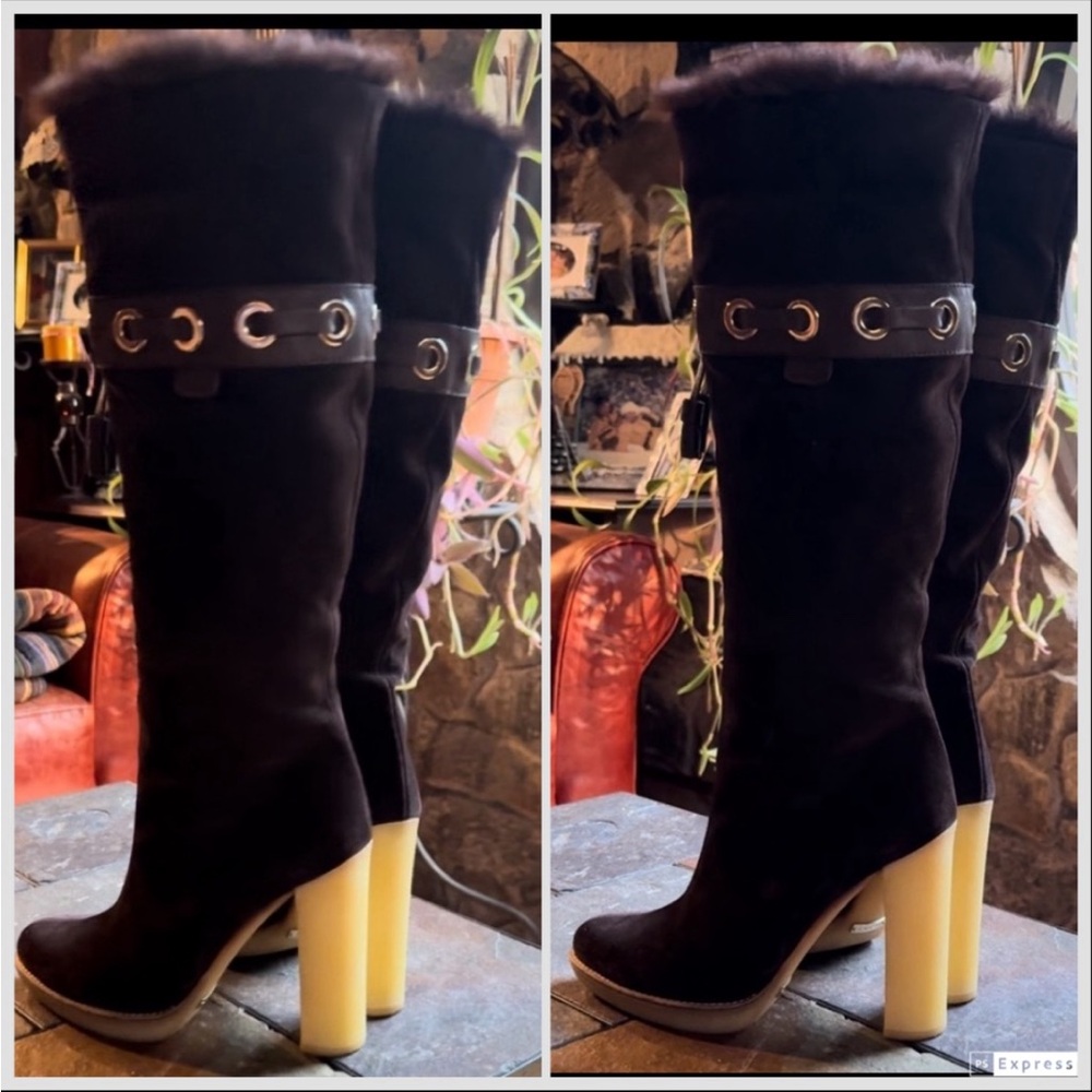 GUCCI💥NOW ON TREND❗️💥Rare Super Luxurious Mink lining tall dark brown EUC size 8 - Picture 14 of 16